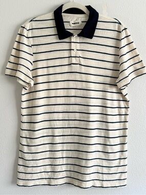 Taylor Stitch Organic Cotton polo cream navy striped men’s Sz S